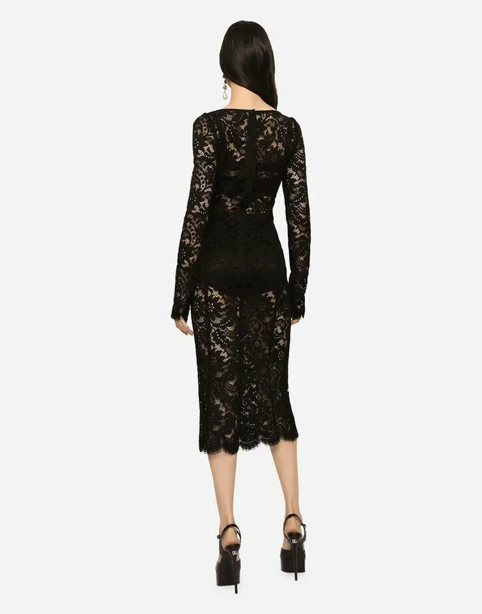 Dolce and Gabbana Dresses Women Lace Calflength Dress With Scalloped Detailing Black Dolce and Gabbana Dresses Women Lace Calflength Dress With Scalloped Detailing Black