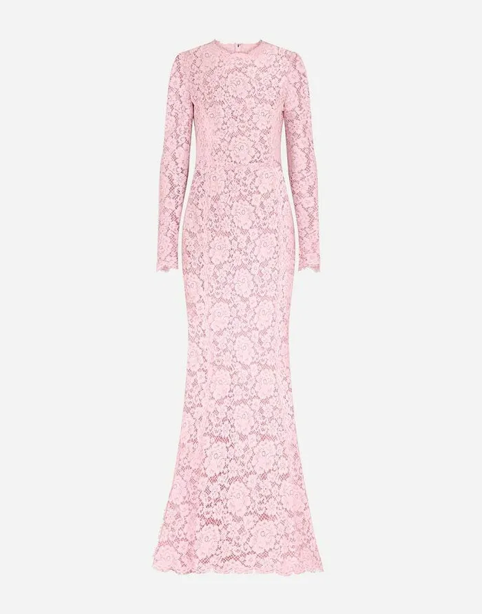 Dolce and Gabbana Dresses Women Long Lace Dress With Train Pink
