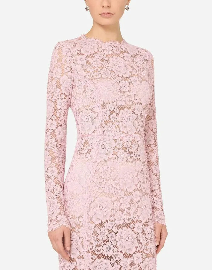 Dolce and Gabbana Dresses Women Long Lace Dress With Train Pink