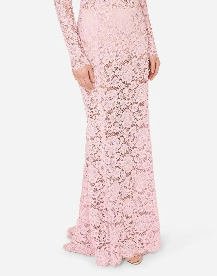 Dolce and Gabbana Dresses Women Long Lace Dress With Train Pink