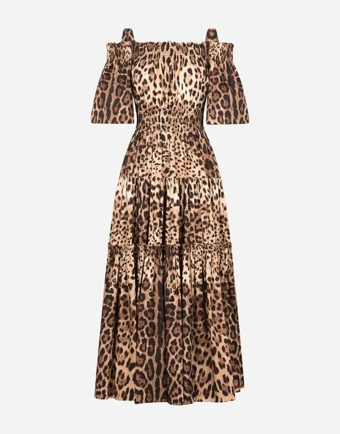 Dolce and Gabbana Dresses Women Long Leopardprint Poplin Dress Multicolor