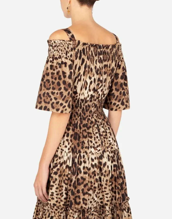 Dolce and Gabbana Dresses Women Long Leopardprint Poplin Dress Multicolor