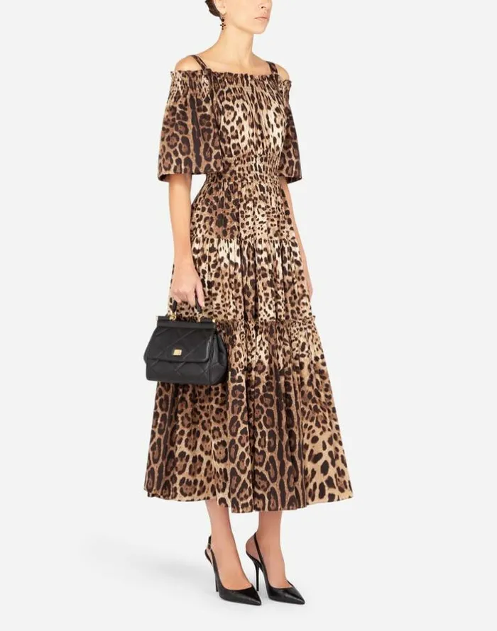 Dolce and Gabbana Dresses Women Long Leopardprint Poplin Dress Multicolor
