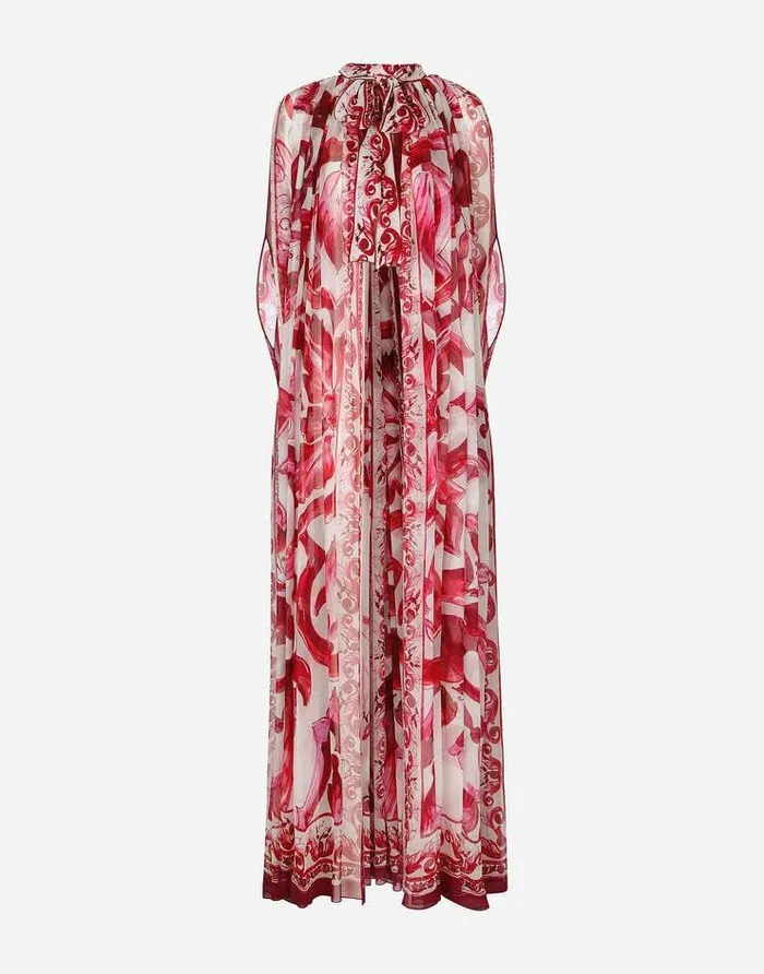 Dolce and Gabbana Dresses Women Majolicaprint Chiffon Cape Multicolor