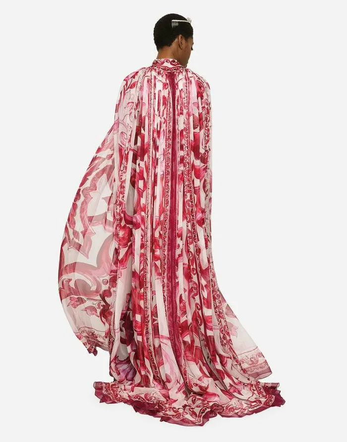 Dolce and Gabbana Dresses Women Majolicaprint Chiffon Cape Multicolor