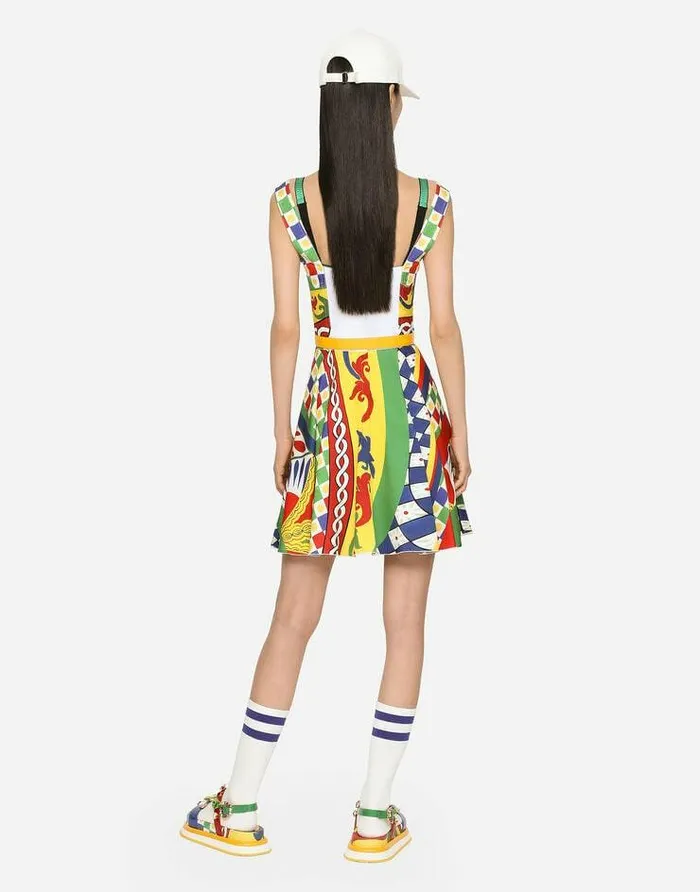 Dolce and Gabbana Dresses Women Short Carrettoprint Charmeuse Bustier Dress Multicolor