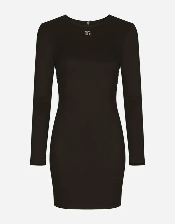 Dolce and Gabbana Dresses Women Short Milano Rib Dress With DG Logo Black