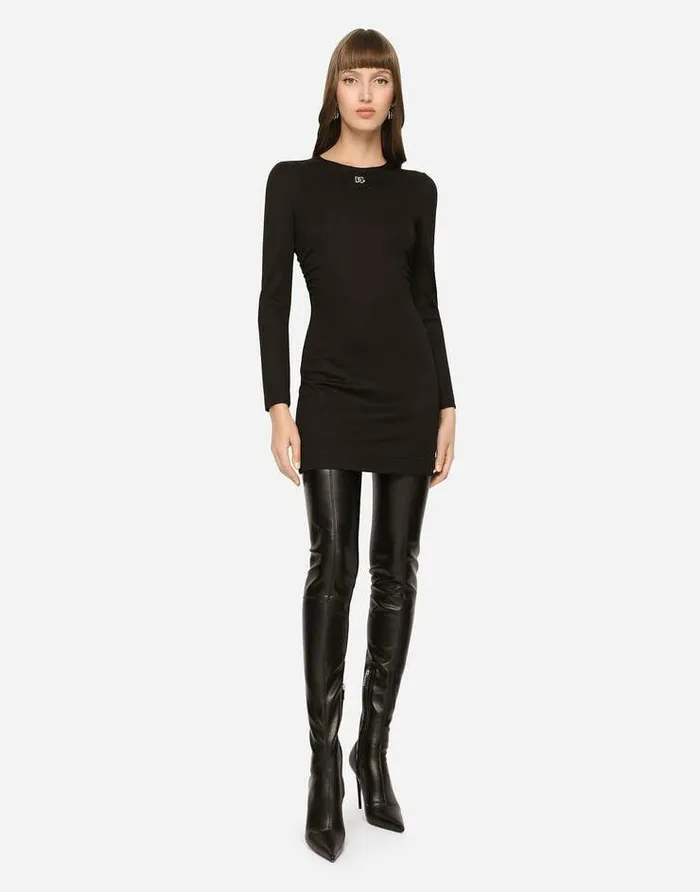 Dolce and Gabbana Dresses Women Short Milano Rib Dress With DG Logo Black Dolce and Gabbana Dresses Women Short Milano Rib Dress With DG Logo Black
