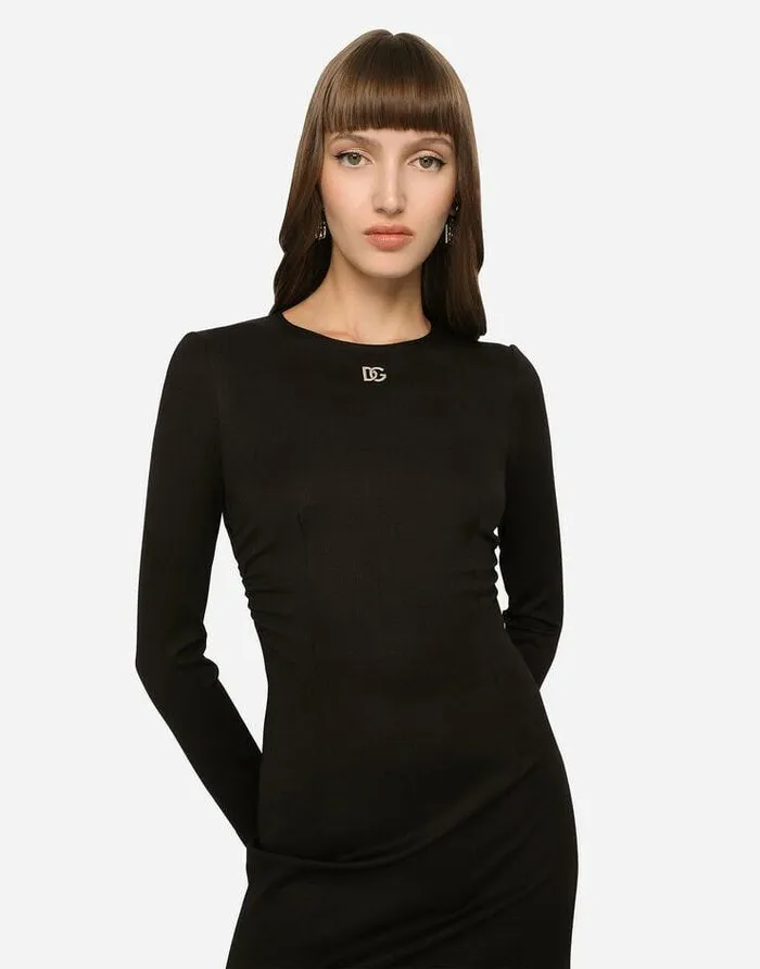 Dolce and Gabbana Dresses Women Short Milano Rib Dress With DG Logo Black Dolce and Gabbana Dresses Women Short Milano Rib Dress With DG Logo Black