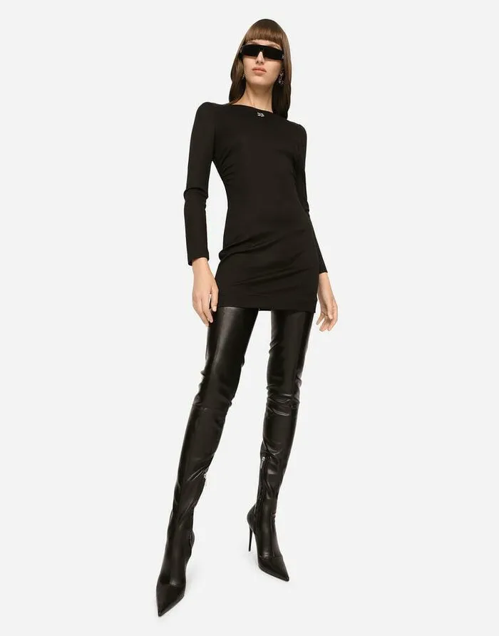 Dolce and Gabbana Dresses Women Short Milano Rib Dress With DG Logo Black Dolce and Gabbana Dresses Women Short Milano Rib Dress With DG Logo Black