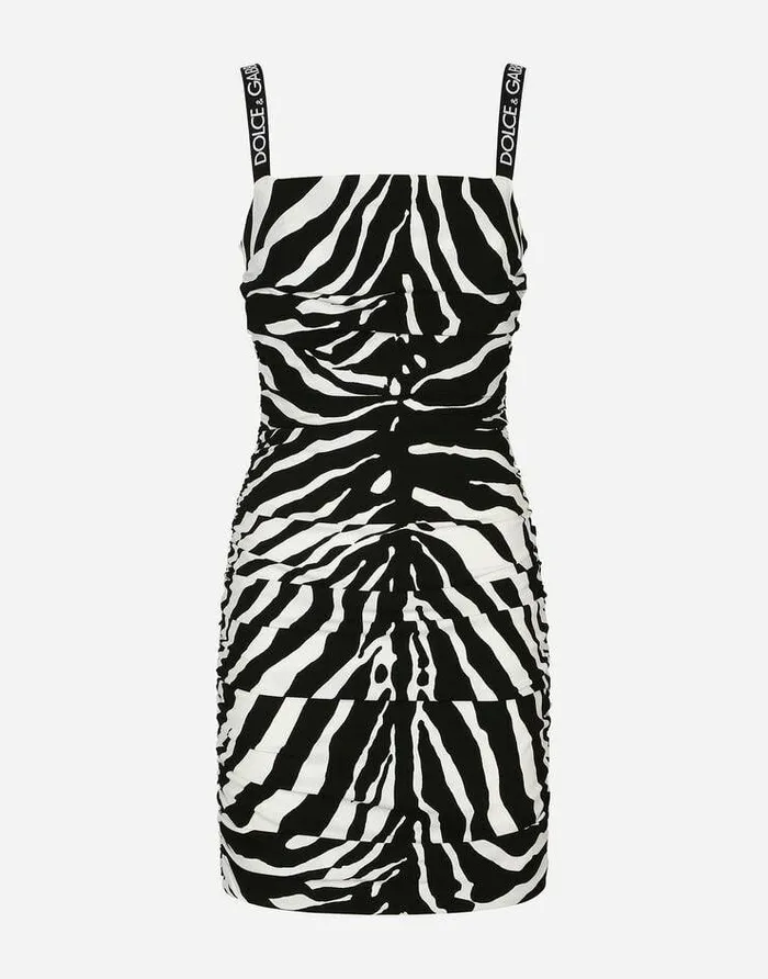 Dolce and Gabbana Dresses Women Short Zebraprint Cady Dress Animal Print