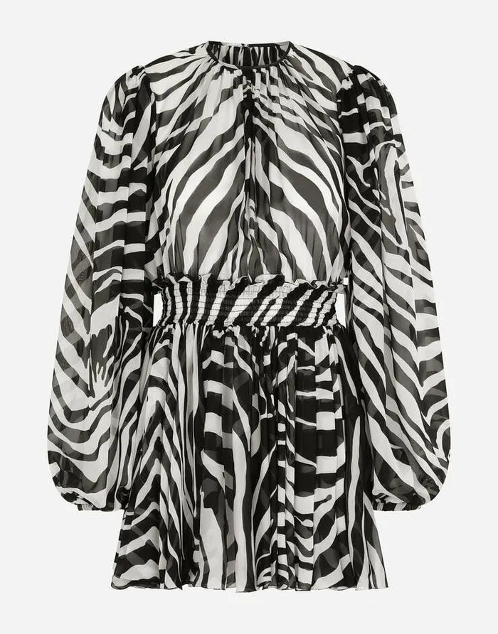Dolce and Gabbana Dresses Women Short Zebraprint Chiffon Dress Multicolor