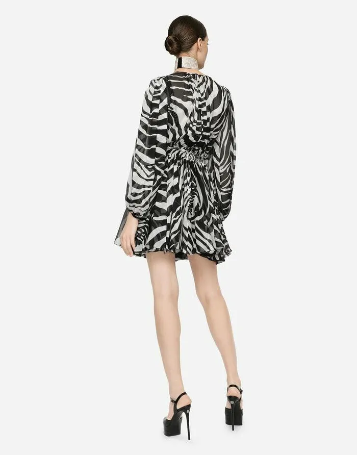 Dolce and Gabbana Dresses Women Short Zebraprint Chiffon Dress Multicolor