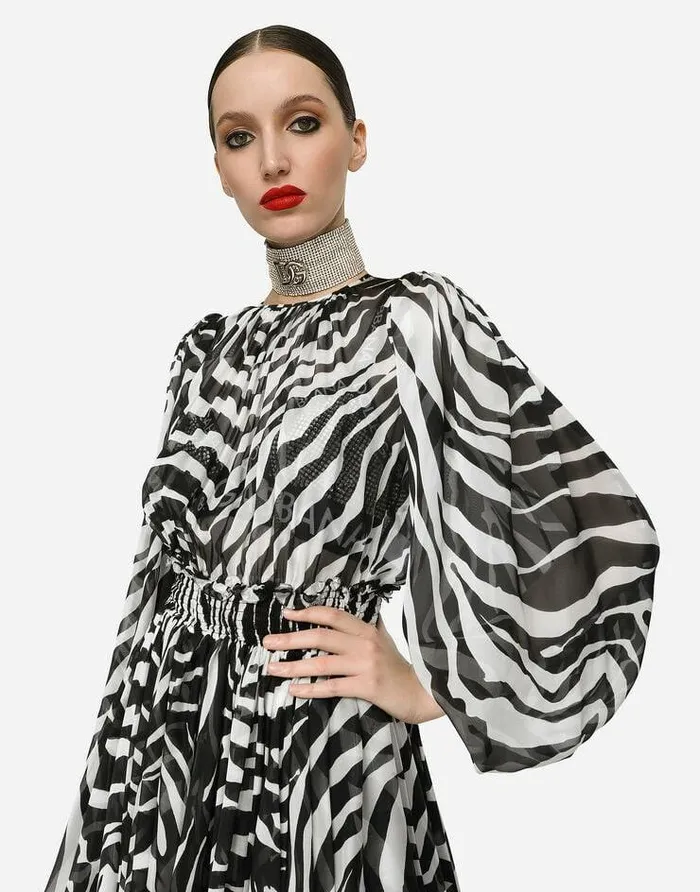 Dolce and Gabbana Dresses Women Short Zebraprint Chiffon Dress Multicolor