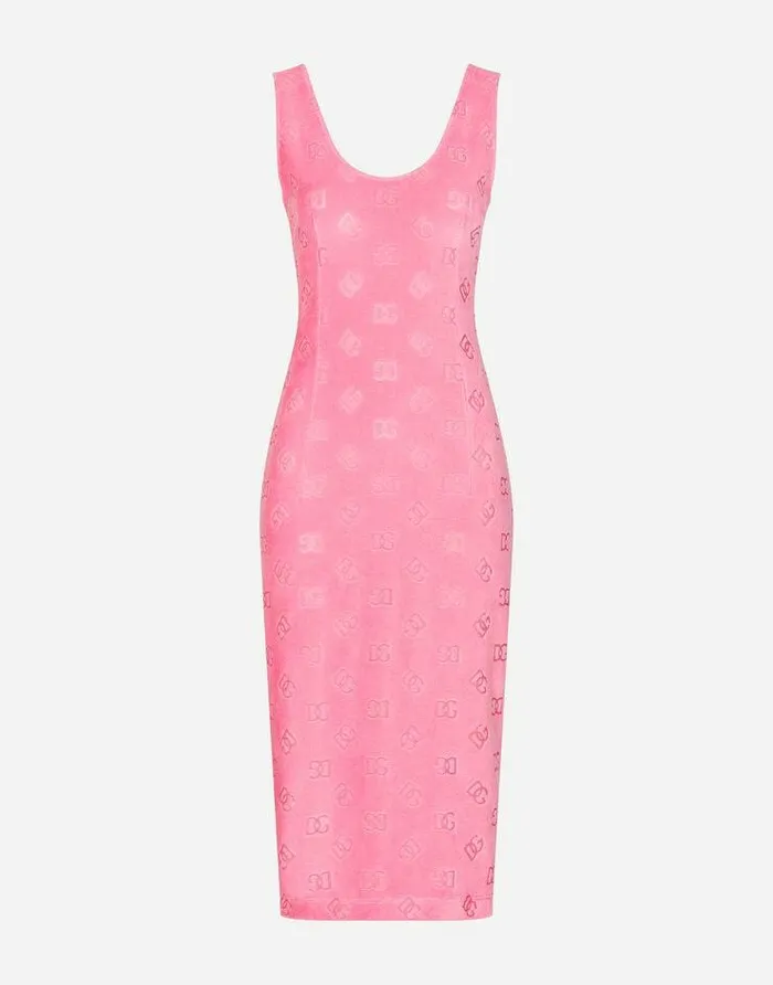 Dolce and Gabbana Dresses Women Sleeveless Jersey Dress With Allover DG Logo Pink