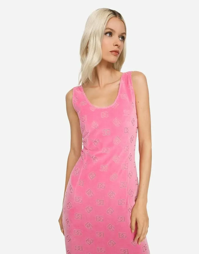 Dolce and Gabbana Dresses Women Sleeveless Jersey Dress With Allover DG Logo Pink
