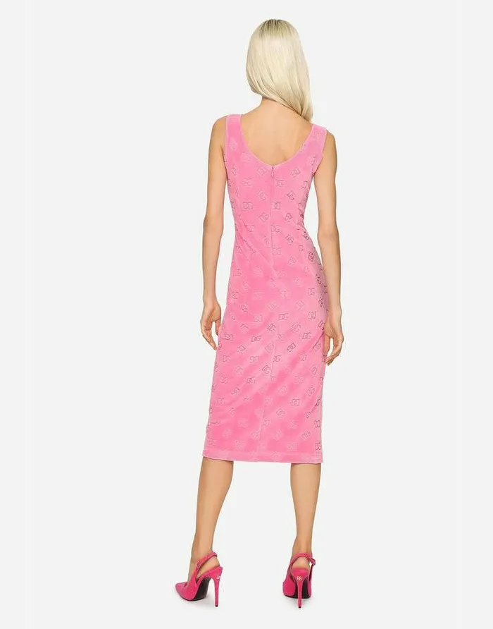 Dolce and Gabbana Dresses Women Sleeveless Jersey Dress With Allover DG Logo Pink
