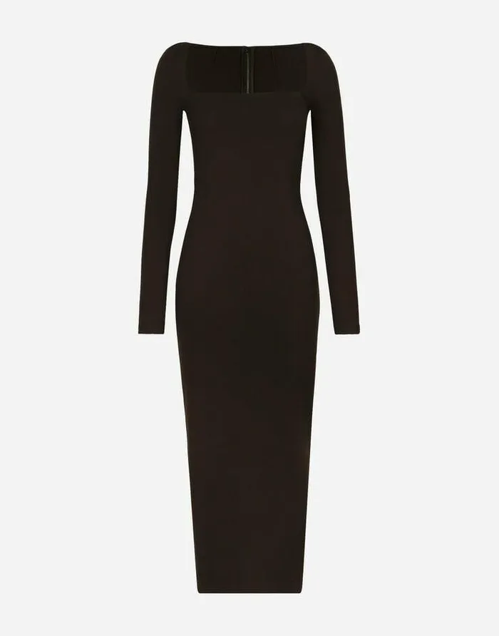 Dolce and Gabbana Dresses Women Technical Jersey Calflength Dress Brown