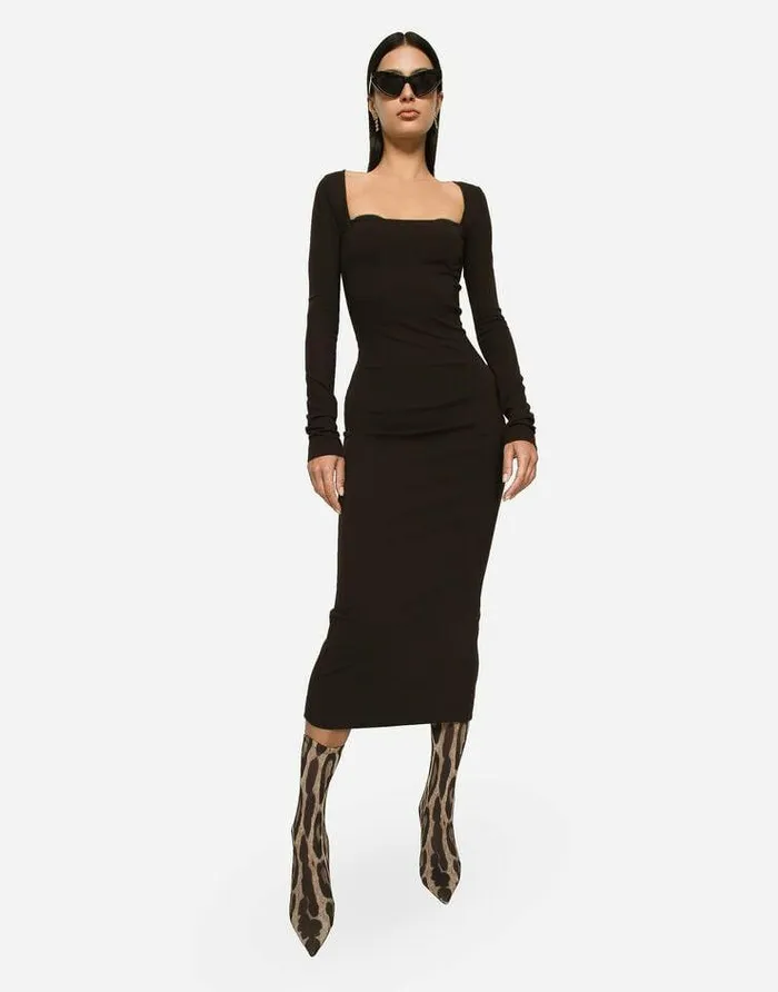 Dolce and Gabbana Dresses Women Technical Jersey Calflength Dress Brown Dolce and Gabbana Dresses Women Technical Jersey Calflength Dress Brown