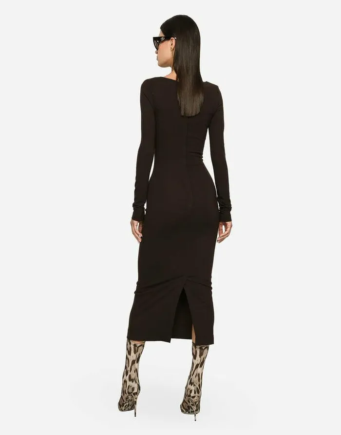 Dolce and Gabbana Dresses Women Technical Jersey Calflength Dress Brown Dolce and Gabbana Dresses Women Technical Jersey Calflength Dress Brown