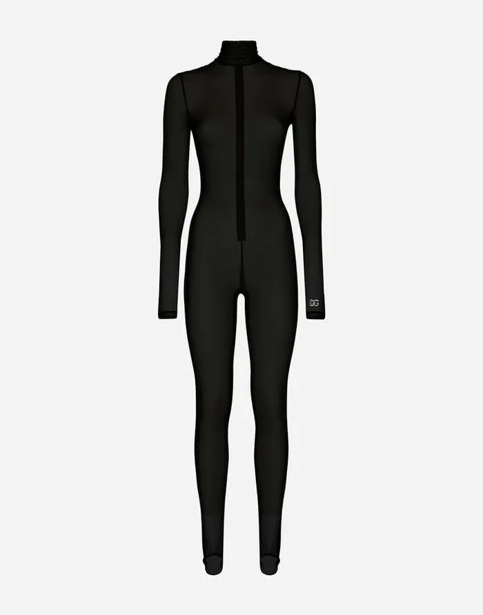 Dolce and Gabbana Dresses Women Tulle Turtleneck Jumpsuit Black