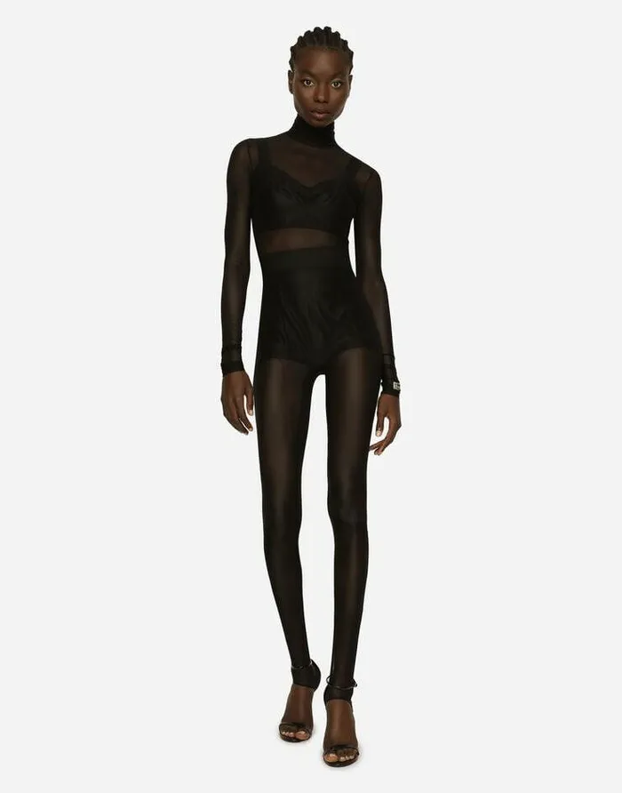 Dolce and Gabbana Dresses Women Tulle Turtleneck Jumpsuit Black Dolce and Gabbana Dresses Women Tulle Turtleneck Jumpsuit Black