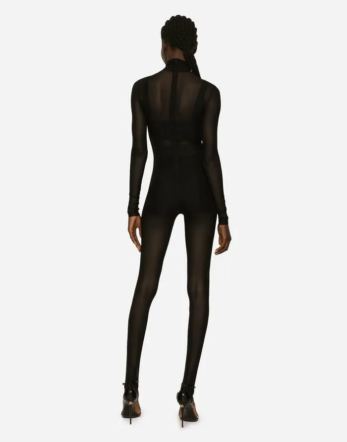 Dolce and Gabbana Dresses Women Tulle Turtleneck Jumpsuit Black Dolce and Gabbana Dresses Women Tulle Turtleneck Jumpsuit Black