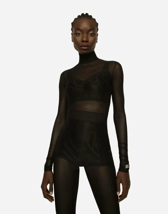 Dolce and Gabbana Dresses Women Tulle Turtleneck Jumpsuit Black Dolce and Gabbana Dresses Women Tulle Turtleneck Jumpsuit Black