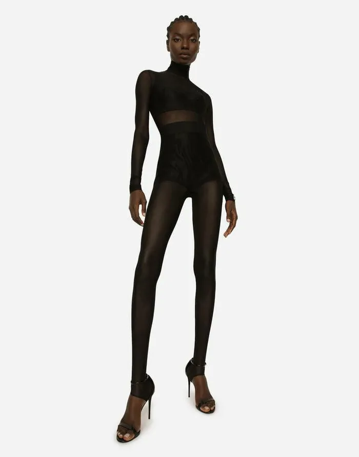 Dolce and Gabbana Dresses Women Tulle Turtleneck Jumpsuit Black Dolce and Gabbana Dresses Women Tulle Turtleneck Jumpsuit Black