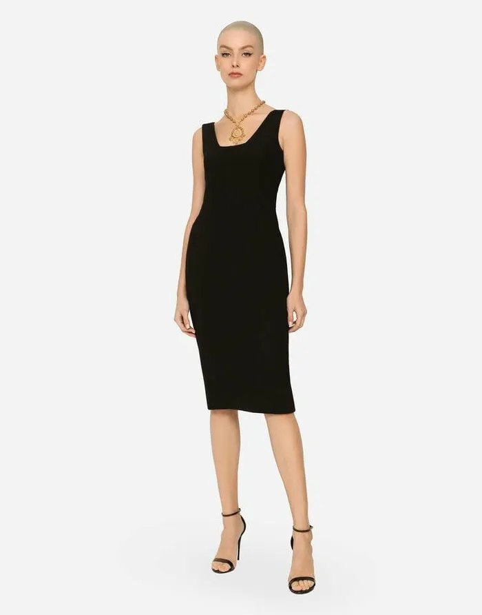 Dolce and Gabbana Dresses Women Wool Crepe Midi Dress Black Dolce and Gabbana Dresses Women Wool Crepe Midi Dress Black