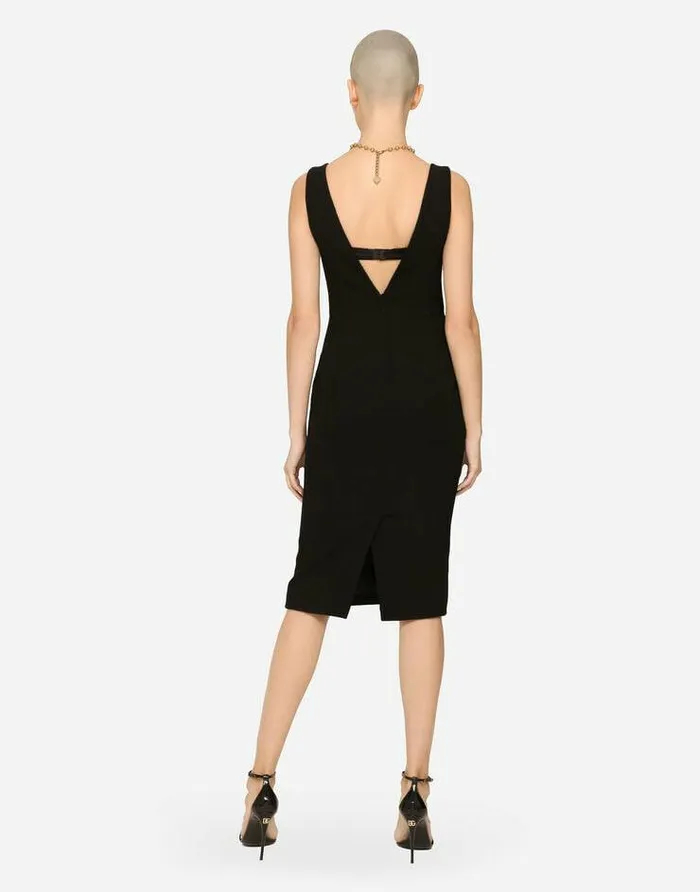 Dolce and Gabbana Dresses Women Wool Crepe Midi Dress Black Dolce and Gabbana Dresses Women Wool Crepe Midi Dress Black