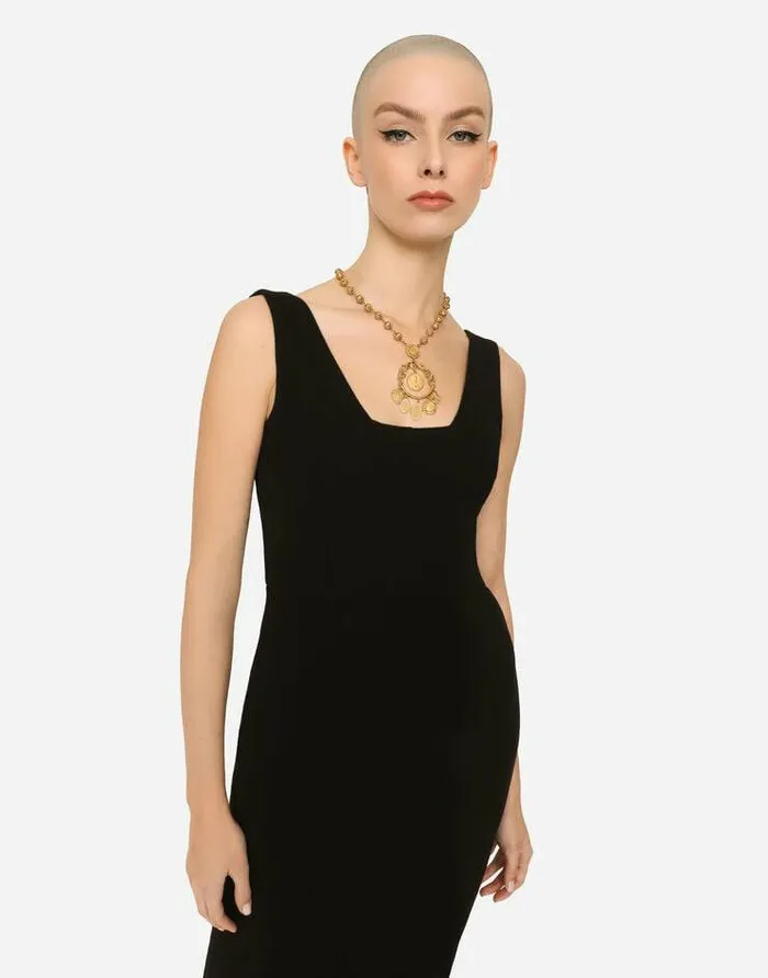 Dolce and Gabbana Dresses Women Wool Crepe Midi Dress Black Dolce and Gabbana Dresses Women Wool Crepe Midi Dress Black