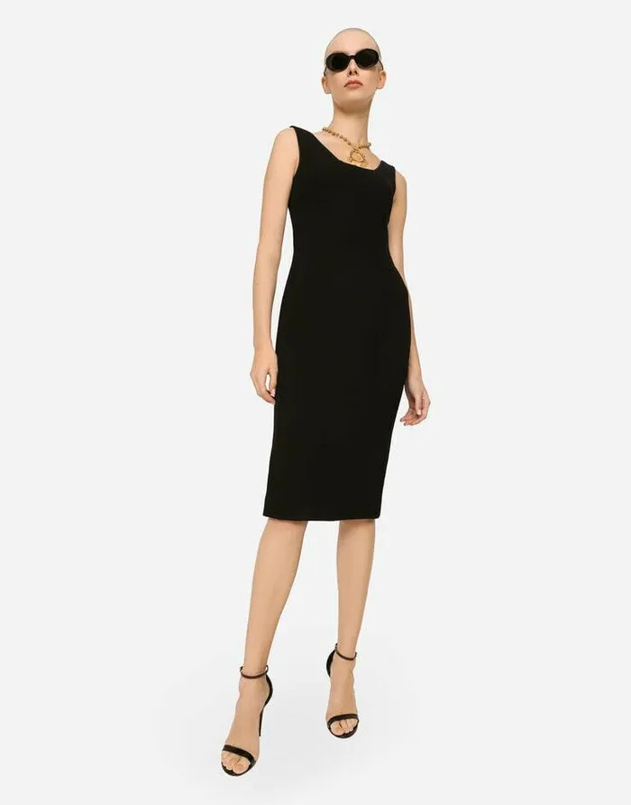 Dolce and Gabbana Dresses Women Wool Crepe Midi Dress Black Dolce and Gabbana Dresses Women Wool Crepe Midi Dress Black
