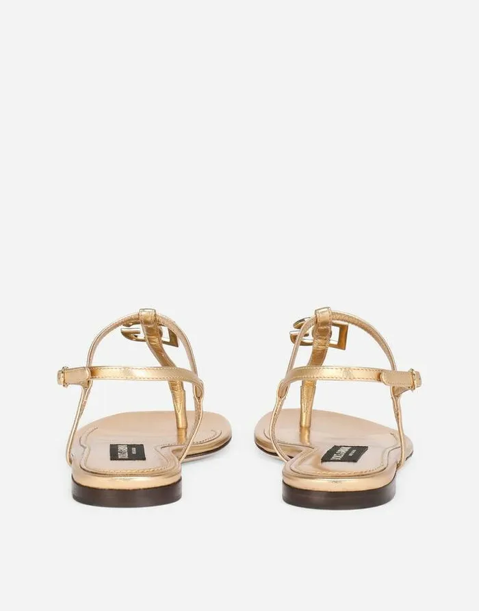 Dolce and Gabbana Flat Women Nappa Mordore DG Thong Sandals Gold