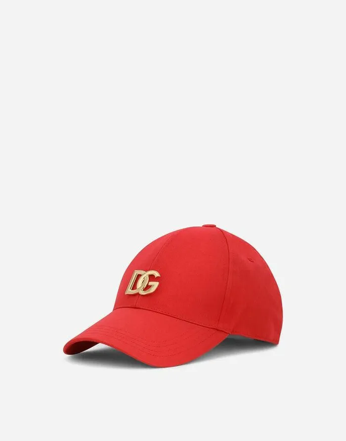 Dolce and Gabbana Hats And Gloves Men Cotton Baseball Cap With DG Patch Red