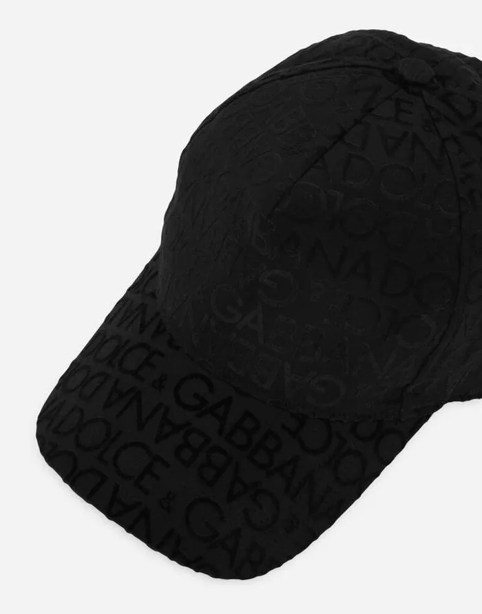 Dolce and Gabbana Hats And Gloves Men Cotton Baseball Cap With Flocked Logo Black Dolce and Gabbana Hats And Gloves Men Cotton Baseball Cap With Flocked Logo Black