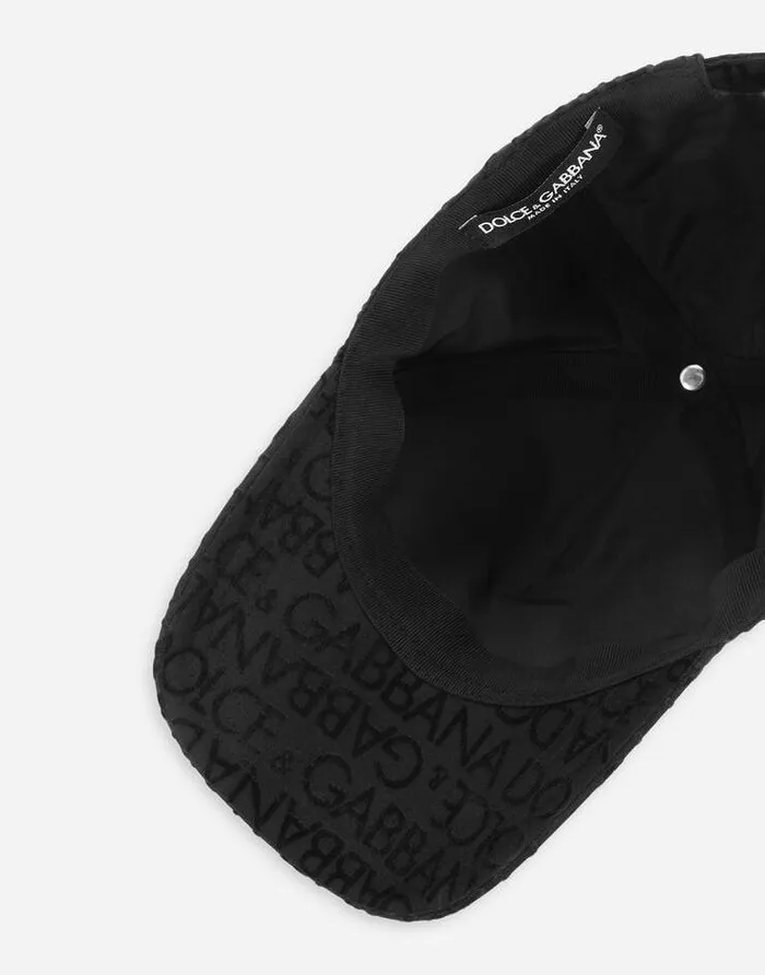 Dolce and Gabbana Hats And Gloves Men Cotton Baseball Cap With Flocked Logo Black Dolce and Gabbana Hats And Gloves Men Cotton Baseball Cap With Flocked Logo Black