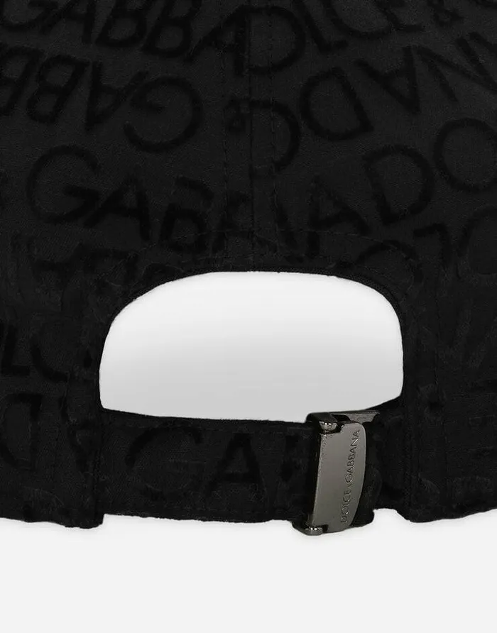 Dolce and Gabbana Hats And Gloves Men Cotton Baseball Cap With Flocked Logo Black Dolce and Gabbana Hats And Gloves Men Cotton Baseball Cap With Flocked Logo Black