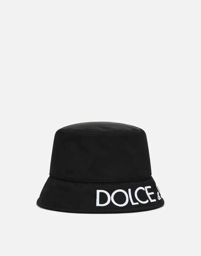 Dolce and Gabbana Hats And Gloves Men Nylon Bucket Hat With DolceandGabbana Embroidery Black Dolce and Gabbana Hats And Gloves Men Nylon Bucket Hat With DolceandGabbana Embroidery Black