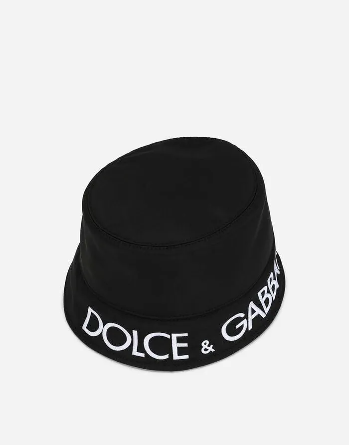 Dolce and Gabbana Hats And Gloves Men Nylon Bucket Hat With DolceandGabbana Embroidery Black Dolce and Gabbana Hats And Gloves Men Nylon Bucket Hat With DolceandGabbana Embroidery Black