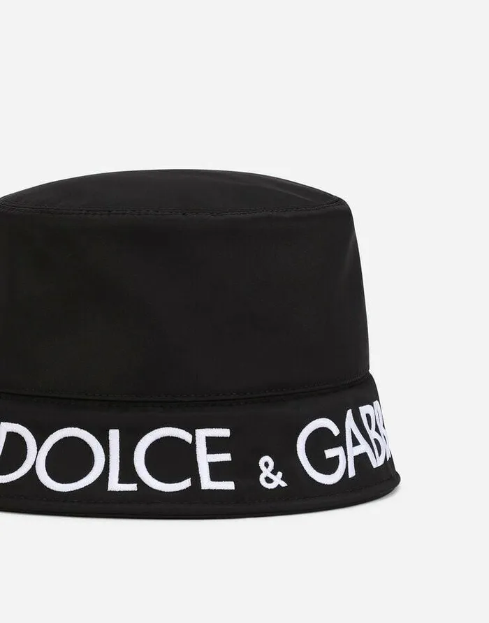 Dolce and Gabbana Hats And Gloves Men Nylon Bucket Hat With DolceandGabbana Embroidery Black Dolce and Gabbana Hats And Gloves Men Nylon Bucket Hat With DolceandGabbana Embroidery Black