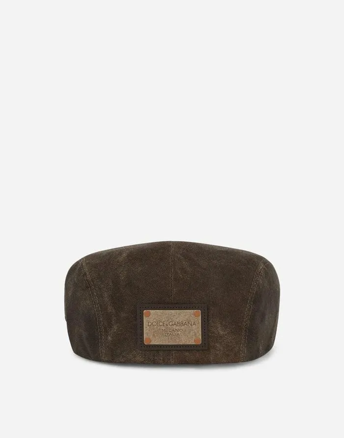 Dolce and Gabbana Hats And Gloves Men Washed Cotton Flat Cap With Logo Tag Multicolor Dolce and Gabbana Hats And Gloves Men Washed Cotton Flat Cap With Logo Tag Multicolor