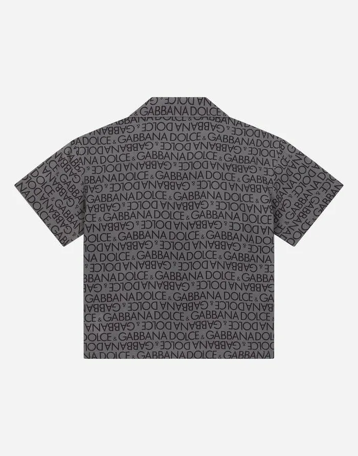 Dolce and Gabbana Mini Me Boy Children Viscose Bowling Shirt With The Allover Logo Print Grey Dolce and Gabbana Mini Me Boy Children Viscose Bowling Shirt With The Allover Logo Print Grey
