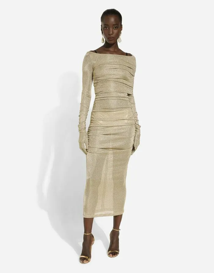 Dolce and Gabbana Mini Me Girl ChildrenWomen Lurex Mesh Calflength Dress Gold Dolce and Gabbana Mini Me Girl ChildrenWomen Lurex Mesh Calflength Dress Gold