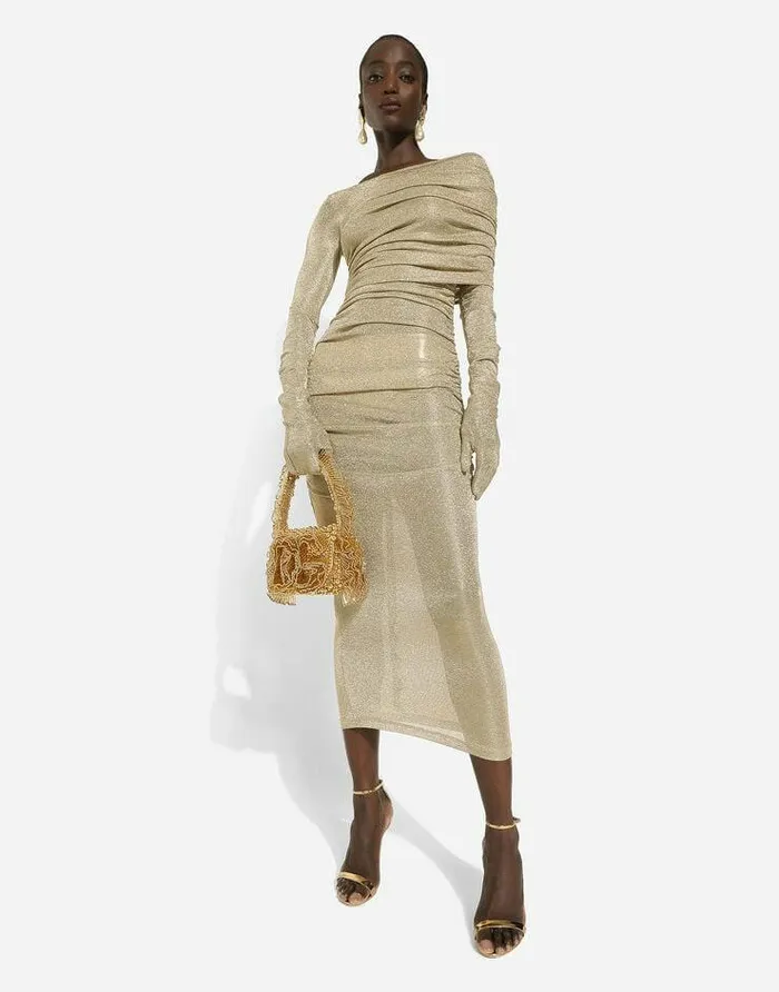 Dolce and Gabbana Mini Me Girl ChildrenWomen Lurex Mesh Calflength Dress Gold Dolce and Gabbana Mini Me Girl ChildrenWomen Lurex Mesh Calflength Dress Gold