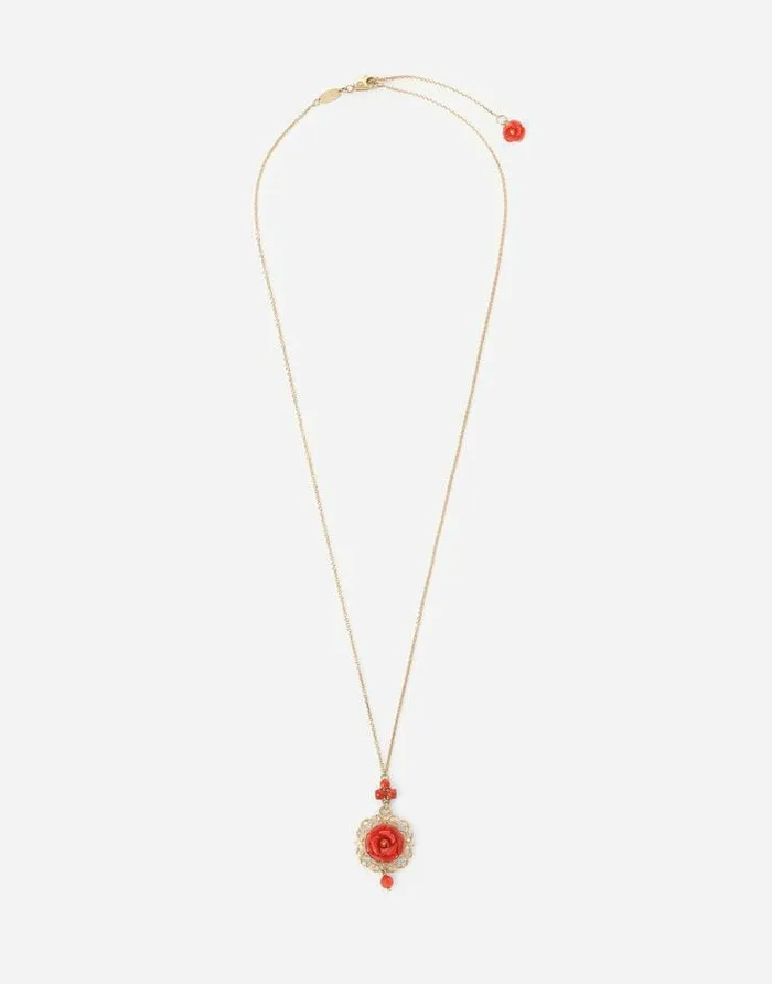 Dolce and Gabbana Necklaces Women Coral Pendant In Yellow 18kt Gold And Coral Rose Gold Dolce and Gabbana Necklaces Women Coral Pendant In Yellow 18kt Gold And Coral Rose Gold