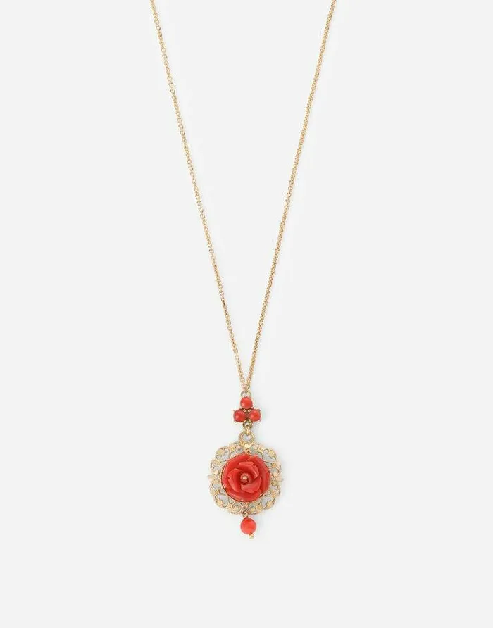 Dolce and Gabbana Necklaces Women Coral Pendant In Yellow 18kt Gold And Coral Rose Gold Dolce and Gabbana Necklaces Women Coral Pendant In Yellow 18kt Gold And Coral Rose Gold
