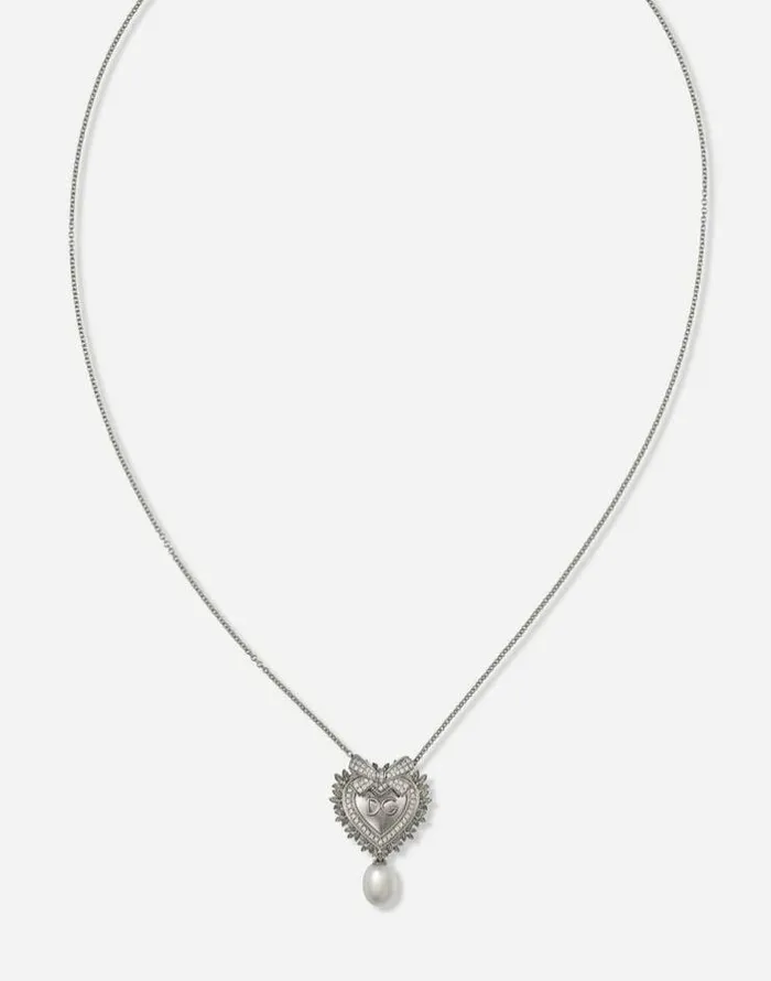 Dolce and Gabbana Necklaces Women Devotion Necklace In White Gold With Diamonds And Pearls White Gold Dolce and Gabbana Necklaces Women Devotion Necklace In White Gold With Diamonds And Pearls White Gold