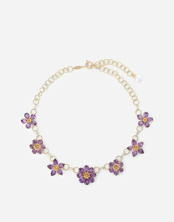 Dolce and Gabbana Necklaces Women Spring Necklace In Yellow 18kt Gold With Amethyst Floral Motif Gold Dolce and Gabbana Necklaces Women Spring Necklace In Yellow 18kt Gold With Amethyst Floral Motif Gold