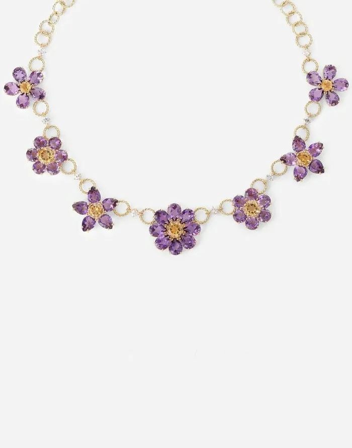 Dolce and Gabbana Necklaces Women Spring Necklace In Yellow 18kt Gold With Amethyst Floral Motif Gold Dolce and Gabbana Necklaces Women Spring Necklace In Yellow 18kt Gold With Amethyst Floral Motif Gold